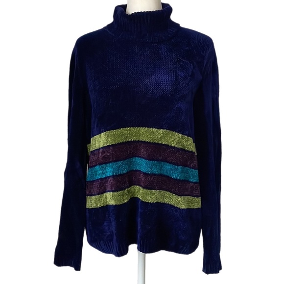 Retro Nina Charles Kasper Chenille Color Block Cozy Turtleneck Sweater - Picture 1 of 8